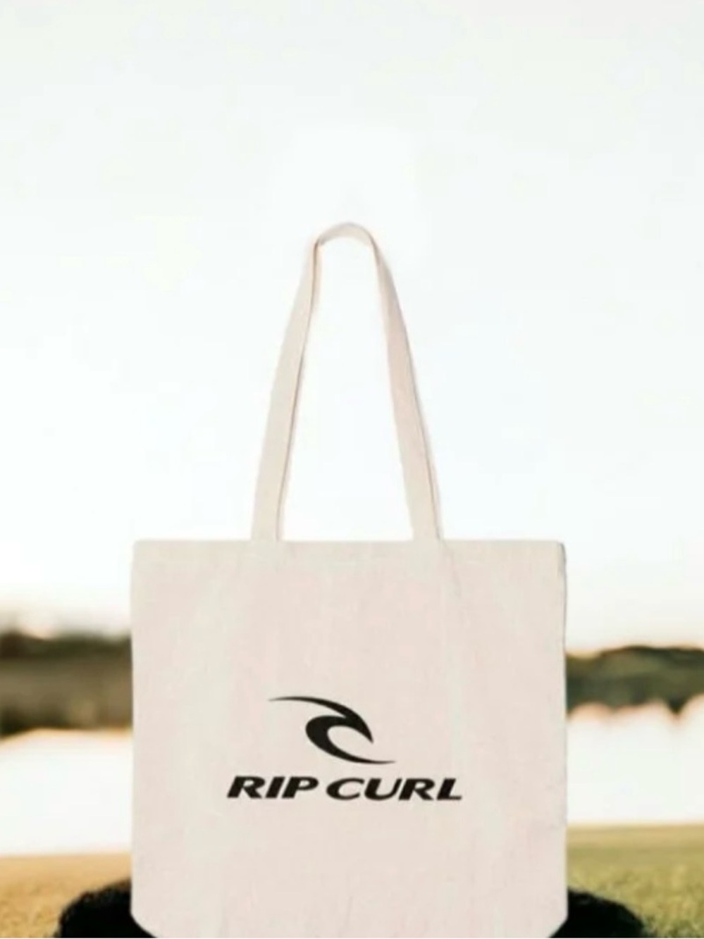 NWT Rip Curl Cream Black Logo Canvas Tote, New with Tags Surf Beach